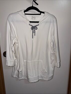 d&co Active Cream Hooded Lace-Up Sweatshirt with Striped Drawcord